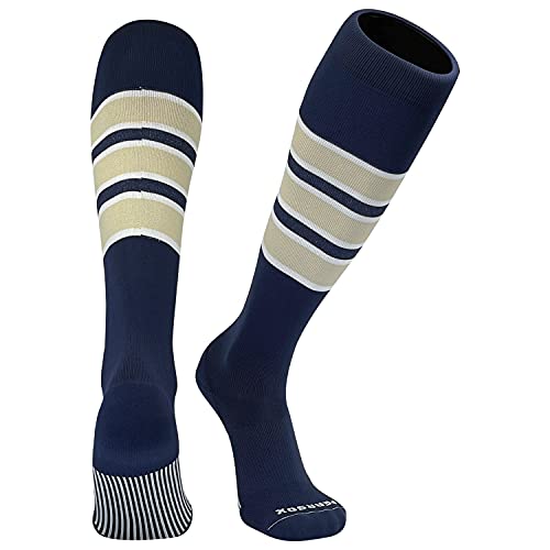 PEAR SOX Striped OTC Baseball, Softball, Football Socks - Navy, White, Vegas Gold (C) (S)