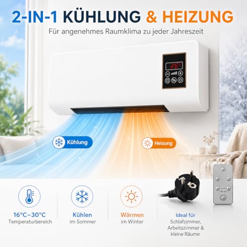 Epicooler Klimaanlage Tragbar, Epicooler Klimaanlage Wand, WandklimageräT Ohne AußEneinheit KüHlventilator FüR KüChe, Schlafzimmer (White)-2