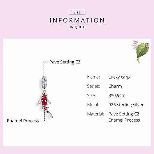 Toha 925 Sterling Silver Carp Bead Charms,Good Luck Charms Cubic Zirconia Fish Animal Charm Koi Beaded Pendant For European Bracelet & Necklace,Diy Jewelry For Women #TOP6