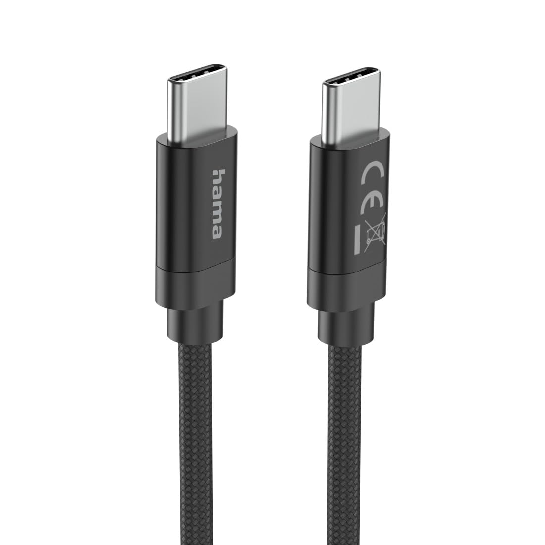 Hama Ladekabel Fabric, USB-C - USB-C, 100W, 3 m, Nylon, Schwarz