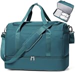 45L Grand sac de semaine pour les femmes, sac de voyage avec compartiment de chaussures, porter le sac de nuit avec la poche humide améliorée & Manches de chariot - Bleu de paon