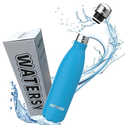 Stainless Steel Insulated Water Bottle, WATERSY Double Walled Metal Vacuum Flask Keep 24 Hrs Cold & 12 Hrs Hot Thermal Metal Sports Bottles 500ml BPA Free for Outdoor, Work, Gym, School (Blue)