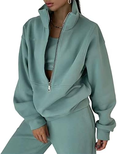 Viatabuna Womens Tracksuit Set 2 Piece Jogging Suit Fleece Long Sleeve High Neck Half Zip Pullover Sweatshirt Jogger Pants Workout Set