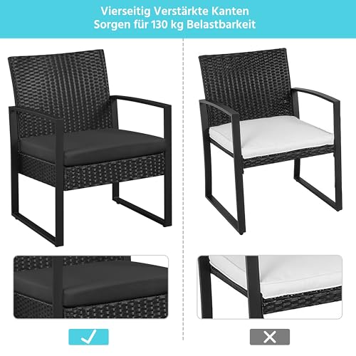 Yaheetech Balkonmöbel Set, Gartenmöbel-Set aus PE-Polyrattan Wetterfest inkl. 2 Stühle mit Sitzkissen & Tisch, 3 Teilig Terrassenmöbel Sitzgruppe Lounge Set für Balkon/Terrasse/Garten, Schwarz 6