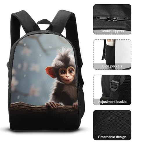 Cute Monkey Backpack Set Lightweight Bag Lunch Box Pencil Bags for Women Men Bookbags 3 in 13