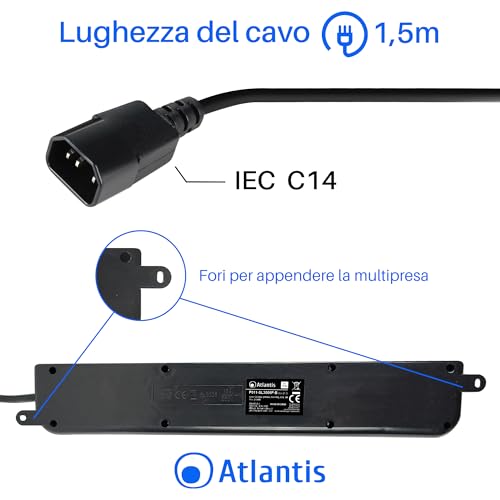 Atlantis Land Prolunga 1,5mt 6 Prese AC Interno Nero - 4