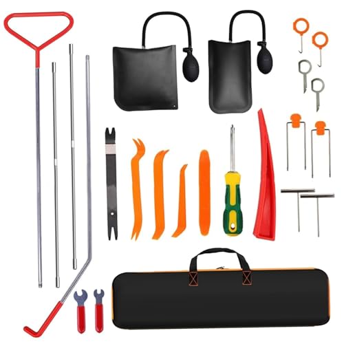 24PCS/Set Car Tool Kit, Stainless Steel Lockout Set with Carrying Bag, Portable Vehicle Unlock Kit for Automotive Repair, Air Vents & Dashboards