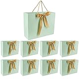 Time to Sparkle 8 PCS Gift Bags Large Size with Handles Bulk, Waterproof Paper Bags with Bow Ribbon for Baby Shower Wedding Party Birthday Holiday Celebrations (32 * 25 * 11cm) Mint Green