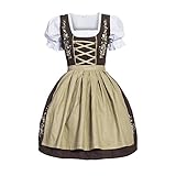 dirndlbluse spitze hochgeschlossen Trachtenstyle Gaudi-Leathers Dirndl Set 3 tlg. Trachtenkleid mit Stickerei, Dirndl Bluse, passender Schürze in verschiedenen Farben und Größen, Braun (Braun 015), 34