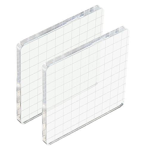 PATIKIL 4' x 4' Acrylic Stamp Block, 2 Pack Clear Stamping Block with Grid Lines Decorative Mounting Blocks Square for S