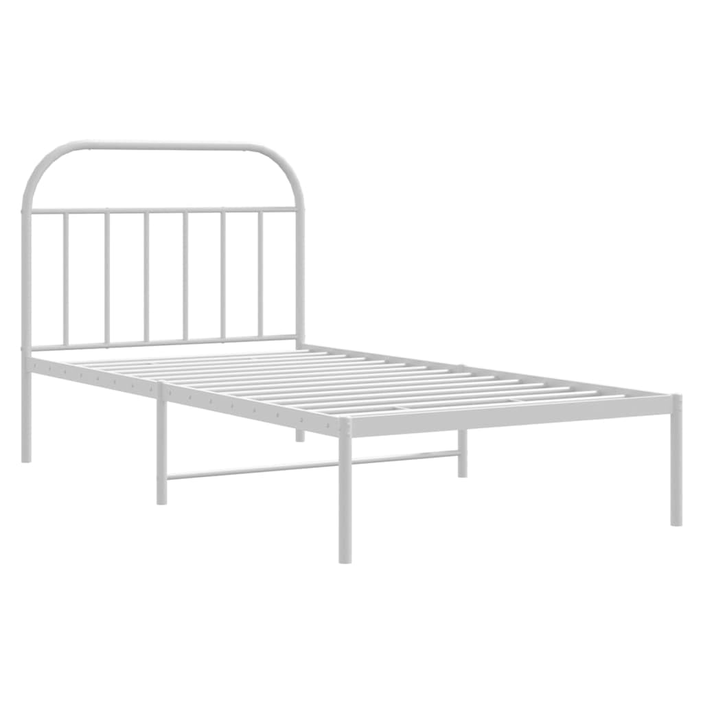 Lit double en fer forgé avec tête de lit double 107 x 203 cm, lit en fer forgé avec tête de lit en métal blanc, 107 x 203 cm