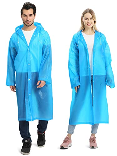 Opret 2 Pack Portable Eva Raincoats For Adults, Reusable Rain Ponchos With Hoods And Sleeves Lightweight Raincoats, Perfect For Outdoor Activities, Blue #TOP10