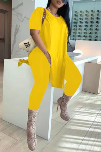 HBQ Womens 2 Piece Outfits Tracksuits Short Sleeve Tunic Tops Bodycon High Waist Leggings Pants2