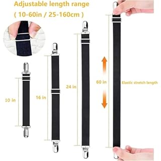 Disayu Couch Cushion Covers Holder Clips Couch Covers Holder Straps Adjustable from 10 to 60 inches (25-160cm) Elastic Straps for Sofa Covers (Pack of 4)