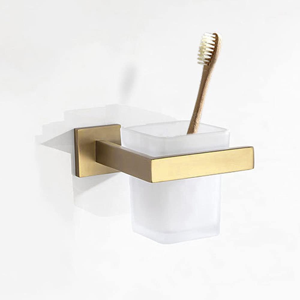 KLZUOPT Towel Rail Rack Gold Brushed Towel Bar Rail, Toilet Paper Holder, Towel Rack, Hook Soap Dish Toilet Brush Bathroom Accessories Hardware Set for Bathroom Kitchen (Color : Toothbrush Cup)