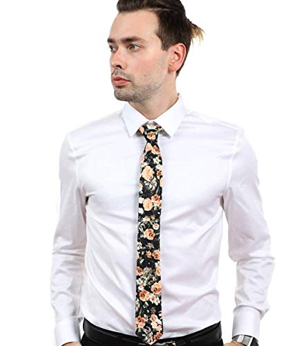 Image of JESLANG Men's Cotton Printed Floral Tie 2.56 inch Skinny Narrow Necktie Various Designs