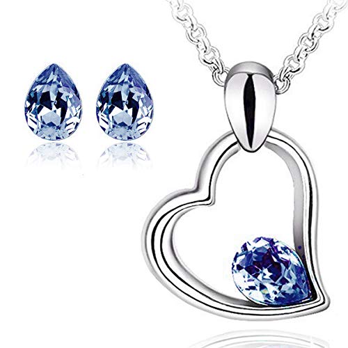 Preisvergleich Produktbild Schmuckhandel Haak *Herz mit Tropfen* Halskette mit Ohrringen / Silber beschichtet / Swarovski® Kristalle / inkl. Etui und Schmuckzertifikat