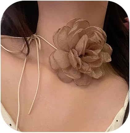 Flower Necklace for Women Big Rose Flower Choker Floral Necklace Wedding Bride Jewelry