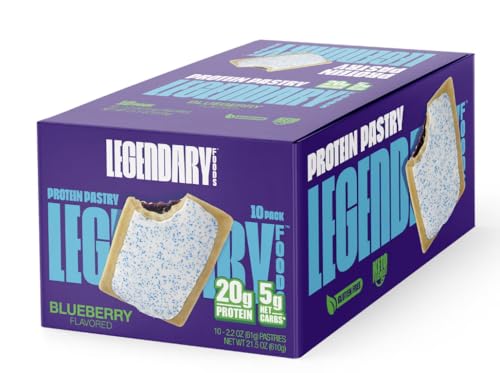 Legendary Foods 20g Protein Pastry - Low Carb Meal Replacement Bar - Low Glycemic, Gluten Free Protien Snacks - Healthy Keto Snack Box, 10x Zero Sugar Energy Bars - Bariatric Diabetic Friendly