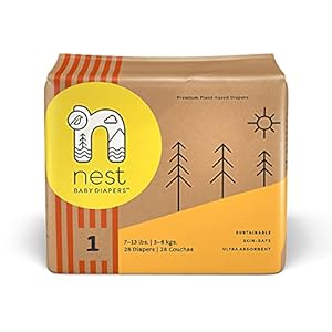Nest Baby Diapers, Size 1, 7-13 lbs. (28 Count) Disposable Premium Diapers for Newborn Babies, Gentle Plant-Based…