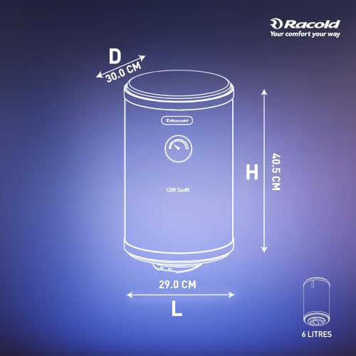 Image of Racold CDR Swift 6 Litre 3kW 5 Star BEE Rating Storage Water Heater | 33% Faster Heating than other 2kW Geysers | Titanium Coating on Tank | Rust-proof Body | Free Standard Installation & Pipes
