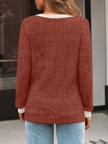 Image of AUTOMET Womens V Neck Long Sleeve Shirts Fall Tops 2026 Lightweight Sweater
