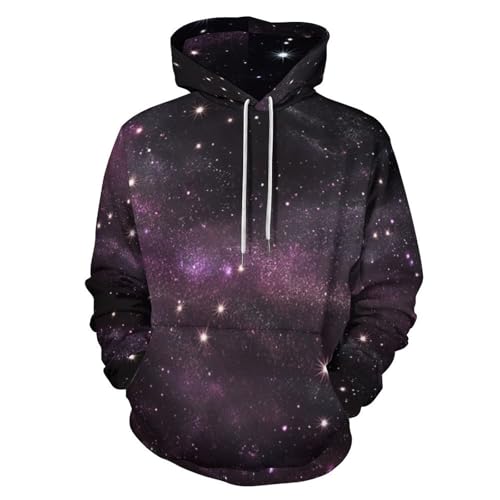 Sweat-shirt nouveauté violet galaxie avec poches et motif 3D ciel étoilé