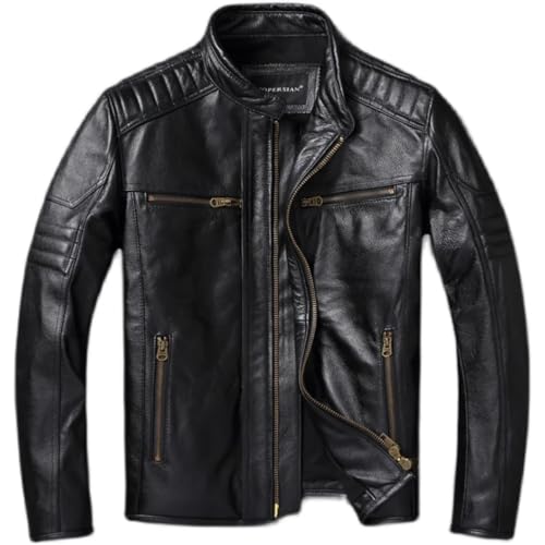 Chaqueta De Motociclista De Piel De Vaca De Capa Superior Para Hombre Chaqueta De Cuero Genuino Con Cuello Levantado Chaqueta De Motociclista Vintage De Primavera Black M