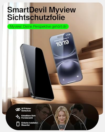 SMARTDEVIL 2 Pack MyView Sichtschutz für iPhone 16 Panzerglas – Ansicht 2