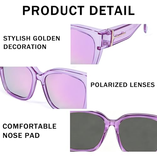 Image of SIPHEW Mirrored Sunglasses Polarized Fit Over Glasses for Women - Trendy Large Square w UV400 Protection Sun Glasses