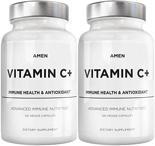 Amen Vitamin C+ Supplement with Zinc, Bioflavonoids, Quercetin, Rose Hips, Elderberry – Vegan, Non-GMO – 2 Months Supply - 2 Pack