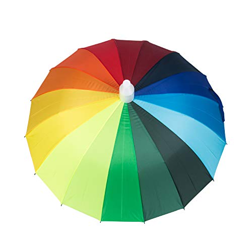 Preisvergleich Produktbild ThreeH Winddichter Regenschirm 16 Bone Leichter Reise Sonnenschirm Doppel Automatik Langstock Regenschirm für Männer und Frauen KS20 Regenbogen