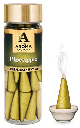 Image of The Aroma Factory Incense Dhoop Cone for Pooja, Pineapple (100% Herbal & 0% Charcoal) 1 Bottle x 30 Cones