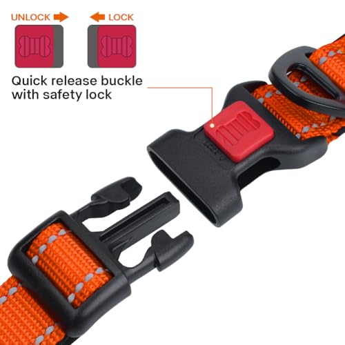 Taglory Hundehalsband, Weich Gepolstertes Neopren Nylon Hunde Halsband für Große Hunde, Verstellbare und Reflektierend für das Training, Orange