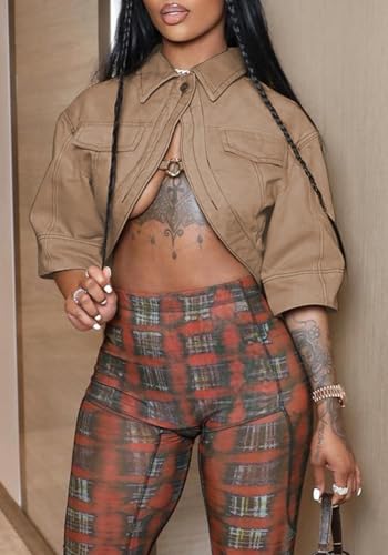 Casual Women Cropped Denim Jacket Fall Short Sleeve Jean Crop Jackets Y2K Outfits2