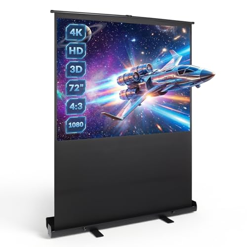 Todeco Ecran de Projection Portable 72 Pouces, Ecran de Projection sur Pied, 146 x 109 cm, 4:3 Full HD 3D