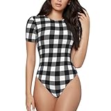 vosery body da donna, nero bianco a righe scozzesi a quadri girocollo basic da donna a maniche corte body t shirt top, nero, m