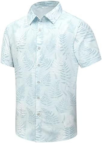 SheLucki Hawaiian Shirt for Men, Unisex Summer Beach Casual Short Sleeve Button Down Shirts, Printed Palmshadow Clothing