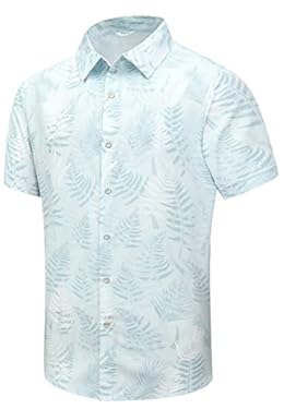 AMAZON - SheLucki Hawaiian Shirt for Men, Unisex Summer Beach Casual Short Sleeve Button Down Shirts, Printed Palmshadow Clothing Leaf Light 2Green XL