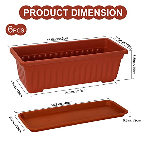 OSMOFUZE 6 Packs Window Box Planter, 17 Inches Flower Window Box Rectangular Plastic Vegetable Planters with Trays for Windowsill, Patio, Garden, Balcony, Brick Red by OSMOFUZE - Image 2