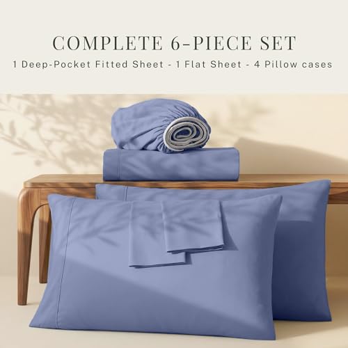 Image of Hearth & Harbor Extra Deep Pocket Sheets - Fits Mattress 18-24 Inches Deep - Extra Deep Pocket Twin XL Sheets Sets - 4 Piece Twin XL Size - Steel Blue