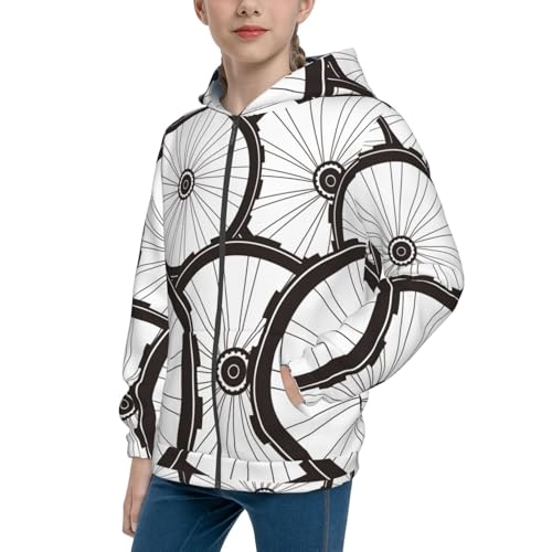 Bicycle Wheel Pattern Kids Pullover Hoodies Boys Zip Up Sweatshirts Girls Athletic Clothes with Pocket