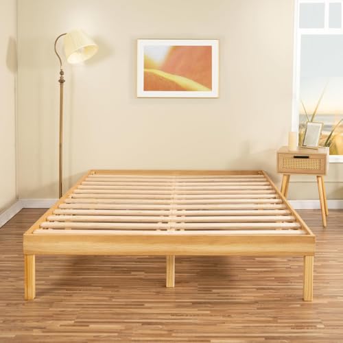 Minimalist Twin Solid Pine Wood Bed Frame with Japanese-Inspired Design,