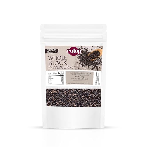 Rulop Black Peppercorn 500g - Gourmet Peppercorn - Black Peppercorns for Grinders Packed in Resealable Pouch to Maintain Freshness