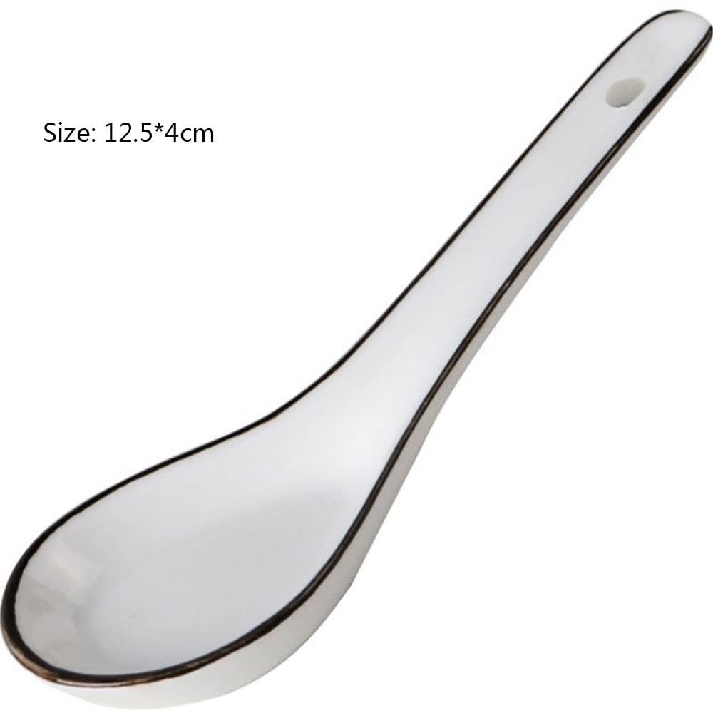 Łyżka stołowa Prosta ceramiczna długie uchwyt łyżka kostki Chiny łyżka Zestaw czarnych linii łyżka Łyżeczki do kawy deserowej (Quantity : 4)