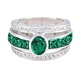 CaratYogi 925 Sterling Silber Erstellt Smaragd Edelstein Prinzessin Ewigkeit Band Ringe Birthstone Schmuck Chakra Heilung Statement Ringe für Männer und Frauen Größe 56