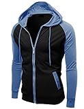 Youstar Basic Raglan Long Sleeves Zipper Pocket Hoodie Jacket Blue Charcoal Size L
