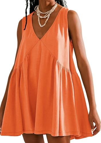 Image of Sleeveless Mini Dress for Women 2026 Summer Casual V Neck Sundress Loose Babydoll Dress with Pockets