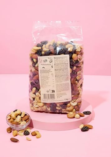 KoRo - Studentenfutter mit gerösteten Nüssen 1 kg - Erdnüsse, Mandeln, Cashews und Rosinen - Ballaststoffreich - Proteinquelle