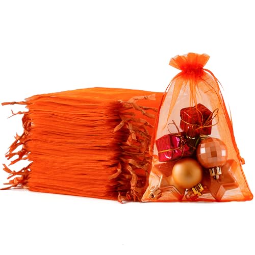 Image of Meowoo 100PCS Organza Bags, 4x6in Small Mesh Bags Drawstring, Mesh Gift Bags Drawstring for Jewelry, Candy, Christmas, Sachets, Festivals, Bathroom Soaps, Makeup Organza, Wrapping Supplies(orange)